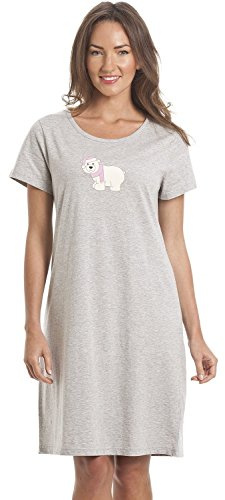 Camille Womens Smooth Soft Cotton Summer Nightshirts 14-16 Grey Polar Bear