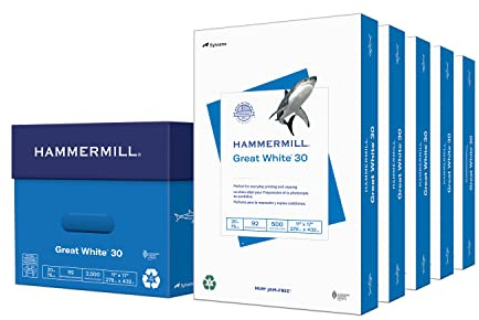 Hammermill Papier, Great White 30%, recyceltes Druckerpapier, 21,6 x 28 cm, Briefgröße 11 x 17 5 Ream weiß
