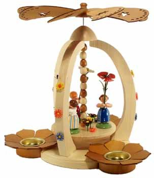 Rudolphs Schatzkiste Osterdekoration Pyramide mit 3 Blumenkinder bunt Höhe 28cm NEU Ostern Pyramide Osterpyramide Holzpyramide Tischdekoration Dekoration Weihnachten Wärmespiel Lichter Figur Edelholz