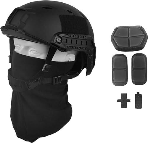 LOOGU Airsoft Helm Fast BJ Militärhelm Ops Core Schwarz Helm mit Kopftuch Taktischer Schutzhelm für Paintball Freizeit Outdoor Tactical Jagd Top Helmet