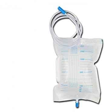 Gima - Poche à urine avec tube, avec clapet anti-retour, volume 2000cc, longueur du tube 130cm, sachet en polyéthylène de 30 unités, avec embouts et 1 cintre