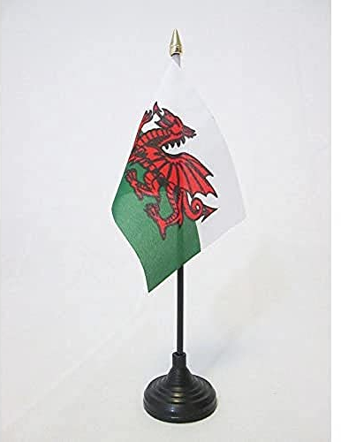 AZ FLAG - Tischflagge Wales - 15x10 cm Goldene Splitze - Walisische Tischfahne 10 x 15 Cm - Flaggen