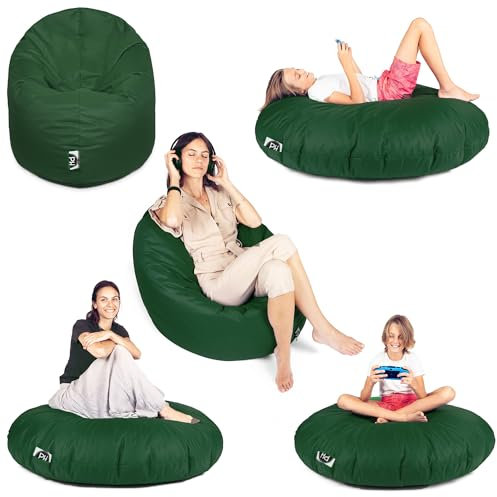 PATCH HOME 2 in 1 Funktion Sitzsack Sessel Bean Bag Sitzsäcke Gaming mit Reißverschluss bereits befüllt - Ø 145cm - Dunkelgrün