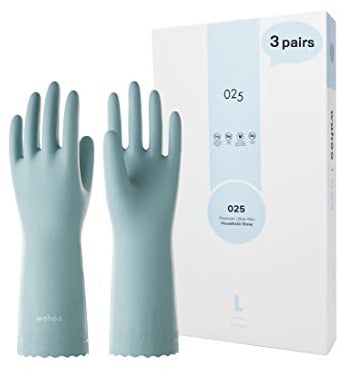 LANON 3 Pairs wahoo Skin-Friendly Dishwashing Cleaning Gloves, Reusable Unlined Kitchen Gloves, Non-Slip, Large