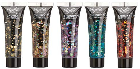 Gel brillant épais mystique par Moon Glitter - 12ml - Assortiment de 5 couleurs - Pailleté pour visage.