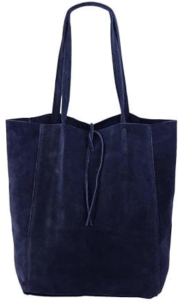 SH Leder ® Damen Echt Wildleder Shopper mit Innentasche in vielen Farben Schultertasche Henkeltasche 37x29cm Katrin G261 (Dunkel Blau)
