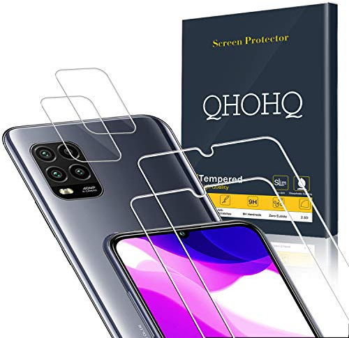 QHOHQ 2 Stück Schutzfolie für Xiaomi Mi 10 Lite 5G (Nicht für Xiaomi Mi Note 10 Lite) mit 2 Stück Kamera Schutzfolie, Schutz Glas Membran [9H Härte] - HD - [Anti-Kratz]