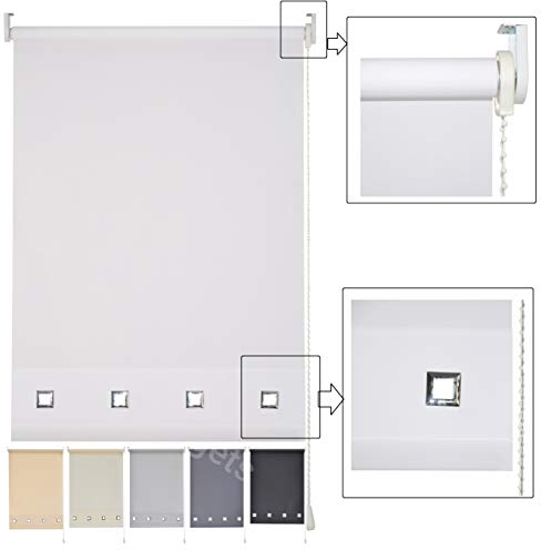 Funky Gadgets Roller Blinds Square Eyelet Light Filtering Roller Blind Daylight Trimmable Blinds Child Safe Easy Fit Metal Tube Home Office Window Blinds- White, W120 x L165cm