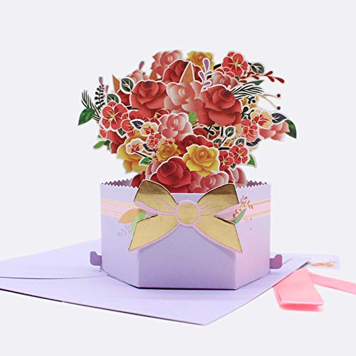 iLovepaper Pop-Up Blumenkarte, 3D Blumenkarte für Sie, Frauen, Frau, Mutter (Geburtstagskarte, Pop-Up Grußkarte, Gute Besserung), Popup Glückwunschkarte mit Umschlag Blumenstrauß - Bunt (purple)