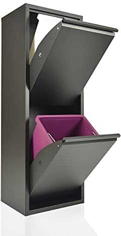 Recycling Bin | EcoPatty Black | Separated Collection | Metal Cabinet | Space-Saving | Indoor, Outdoor, 2 Compartments | 2 Buckets | 30 Litres | Ready Assembled