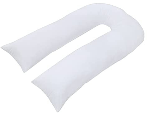 ARLINENS 12 Ft Comfort Long U Shaped Full Body & Back Support Pillow Extra Fill With Hollow Fiber- Soft Cuddle Nursing, Pregnancy & Leg Support Pillow with Free Pillowcase (White)