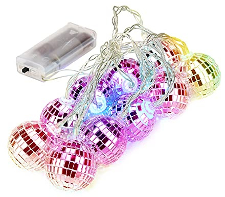 lulalula Disco Mirror Ball Led String Lights, 5.9ft Multi-Colors Led Disco Ball String Lights Led Globe String Lights Battery Operated Silver Mirror Ball Ornaments String Light Decorative Party