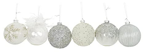 CHICCIE 6 Set Weihnachtskugeln Silber Weiß Glas 10cm - Christbaumkugeln Kugeln