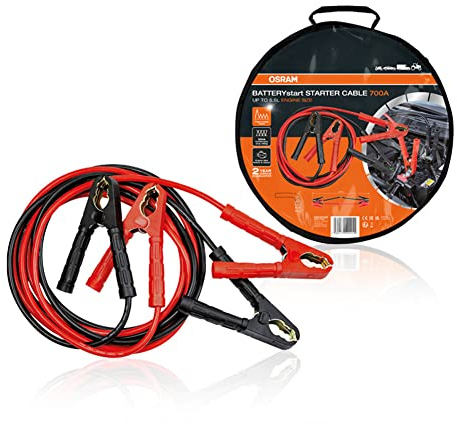 OSRAM STARTER CABLE 700A, Cavi di avviamento per motori a benzina e diesel, 12/24V, OSC250A, Cavo di collegamento per motori ≤5,5L, Cavo di alluminio rivestito in rame, 3,5m