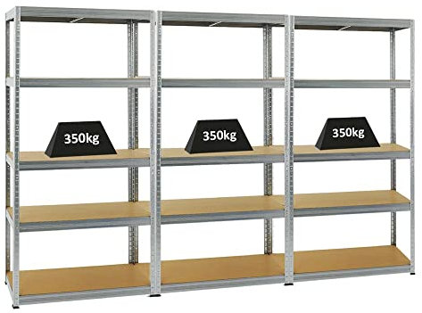 PROREGAL Mega Deal 3er-Set Schwerlastregale Slim Elephant 180x90x60cm mit 5 Ebenen Fachlast 350kg Verzinkt