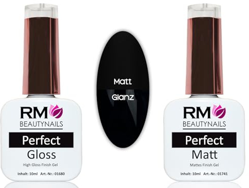 RM Beautynails Quickfinish UV LED Gel Top Coat Set 2x10ml Perfect Gloss & Perfect Matt Finishgel für Gelnägel Nagelgel Versiegelung Hochglanz Matt Effekt Made in Germany