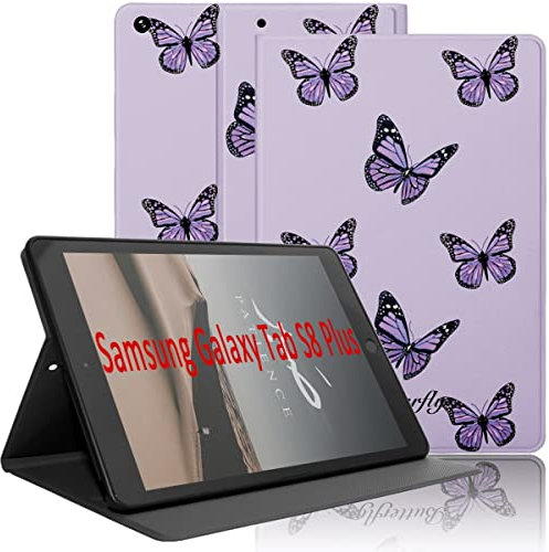Yoedge Custodia per Samsung Galaxy Tab S8 Plus 2022 / Tab S7 FE 2021 / Tab S7 Plus 2020 12,4 Tablet, Soft TPU Ultra Sottile Smart Cover in PU Pelle Flip con Funzione Stand Protettiva Case, Farfalla