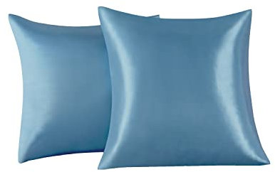 Satin Kissenbezug 65 x 65 cm 2 Stück- 100% Satin, Superweicher Kopfkissenbezug, Kissenhülle Hellblau