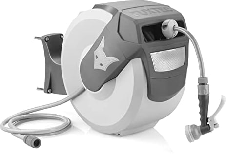 Avvolgitubo automatico Grigio a muro FUXTEC FX-WSA30G da 30 m di tubo acqua flessibile ½ Pollice con EASY FIX per una facile irrigazione - Orientabile a 180° (65x29x46 cm)