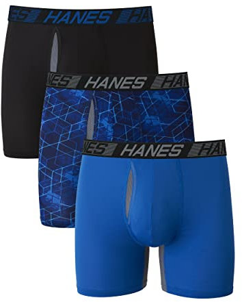 Hanes Men's X-Temp Total Support Pouch Boxer Brief, Anti-Chafing, Moisture-Wicking Underwear, Multi-Pack, Blue/Black, XXL (Pack of 3)