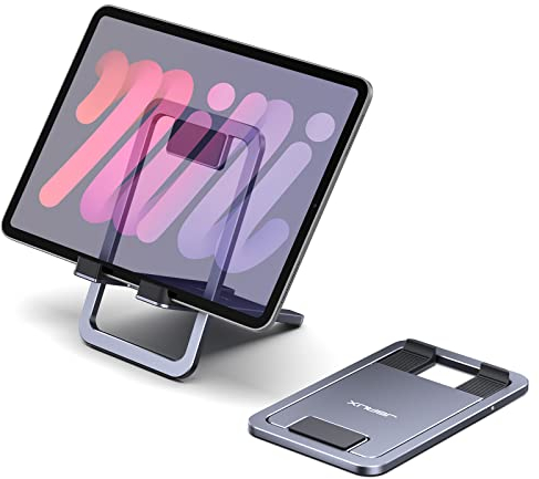 JSAUX Tragbar Tablet Ständer, Aluminium Verstellbarer Tablet Halterung für Tisch Kompatibel mit iPad mini/Air/Pro, Samsung Galaxy Tab, Kindle Fire, Steam Deck, ROG Ally, Switch, iPhone