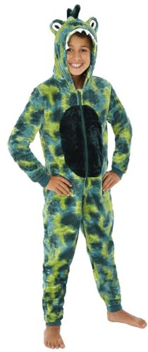 Animal Crazy Onesie Girls Boys Kids Childrens Fleece Onesies Jumpsuit Playsuit One Piece UK Seller - Tie Dye Embossed Dino - 10/11 Years