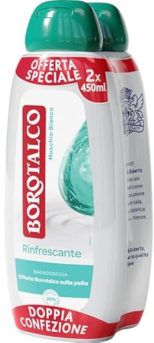 Borotalco Bagnodoccia Rinfrescante Muschio Bianco, confezione doppia 450 ml x 2