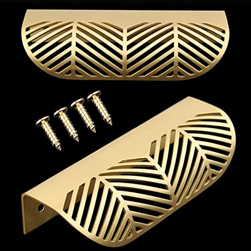 YHBZ Blatt Form Schrank Schublade Ziehen Knöpfe,Schranktürgriffe ziehen,Massiv Messing Schrank zieht Griffe,Dekorieren Möbelgriffe,(2 Stück Gold),117mm/4.6in