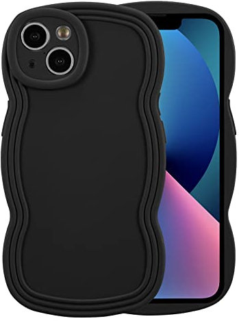 XIZYO Case for iPhone 13 6.1 Inch, Cute Solid Color Curly Wave Shape Frame Silicone Shockproof Case, for Women Girls Slim Soft TPU Full Camera Lens Protective Cover, Black