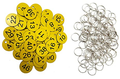 Kunststoff-ID-Nummernschilder Nummernschilder Schlüsselanhänger mit Schlüsselringen (gelb, 1-50)