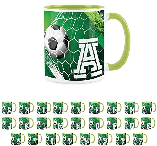 Purely Home Football Alphabet Letter A Mug - Light Green Coffee Tea Present Personalised Football Initial Gift