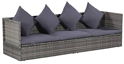 Yolola Gartensofa 3-Sitzer Outdoor Sofa, Rattan Sofa Balkon Couch, Lounge klein, Grau, Poly Rattan