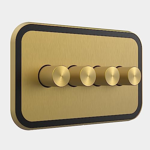 Pushka Home Two Way Rotary Dimmer Switch (150W) Gold/Black Insert in 1G 2G 3G 4G LED Compatible Trailing Edge (4 Gang)