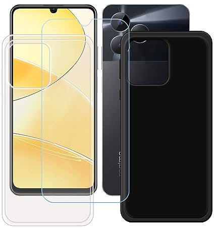 LCEHTOGYE Funda para Realme C51 + Vidrio Templado Película Protectora Pantalla,Transparente + Negro Carcasa Silicona Gel TPU Suave Protectora Caso Case para Realme C51 (6,74)