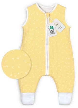 Ehrenkind® Babyschlafsack | Schlafsack mit Füßen 2.5 TOG | Bio-Baumwolle | Ganzjahres Schlafsack Baby Gr. 100 Farbe Vanille-Weiße Pusteblume | Oeko-Tex | Schlafsack winter und Sommer Schlafsack Kinder