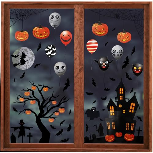 Halloween Decorazioni Adesivi per Finestre, Riutilizzabili Decori Halloween Finestre Sticker, Vetrofanie per Decorazione Casa interna di Halloween Accessori Halloween, Pipistrelli, Zucca, Scheletro