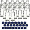 gouveo Dorica - Juego de 24 botellas de cristal de 40 ml con tapón de rosca azul – Mini botella de 0,04 l para rellenar – frascos de cristal para licor, brandy, aceite o para manualidades