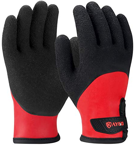 KAYGO Winter Arbeitshandschuhe Wasserdicht Kältebeständig, Doppel Gefüttert, Isolierte Thermo Arbeitshandschuhe mit Latex Beschichtung, Ideal für Kühllager Winter Arbeit (Schwarz Rot, L, Gr 9)