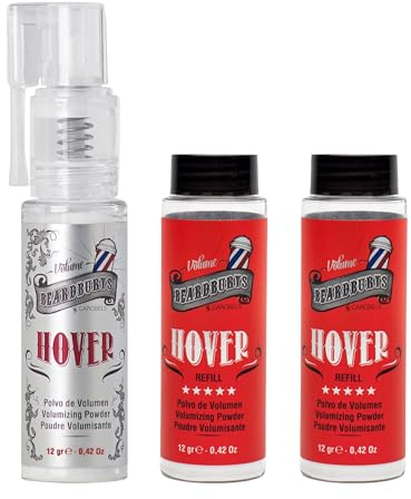 Beardburys Hover Hair Styling Powder for Men, 2 Refills x 12g | Matte texture powder with root lift and volume for fine hair. No shine flexible hold. Barber-quality styling with 2 refills.