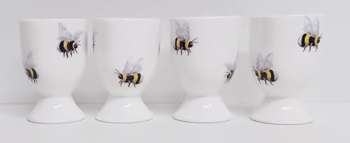 Bees Egg Cups Set 4 Fine Bone China Bumblebee Hand Decorated in UK