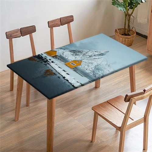 FANSU Tischdecke Rechteckige Quadrat, Tischdecken, Spandex Elastische Landschaft Tischtuch Draussen, Tischdecke für Outdoor, Terrasse,Garten, Küche Esszimmer (80x80cm,Winter)