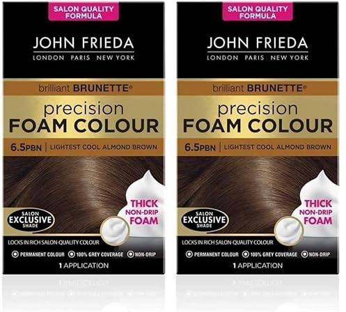 John Frieda Precision Foam Colour 6.5Pbn, Salon Finish Hair Dye, 100 Percent Grey Coverage, Lightest Cool Almond Brown (Pack of 2)