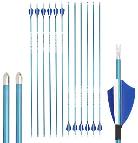 limaity 12 Stück Bogenschießen Carbonpfeile 400/500/600/700/800/900/1000 Spine mit True Feather Shooting Bogenschießen Praxis Jagdpfeil für Recurve-Bogen Compound-Bogen (Blau, 900Spine)
