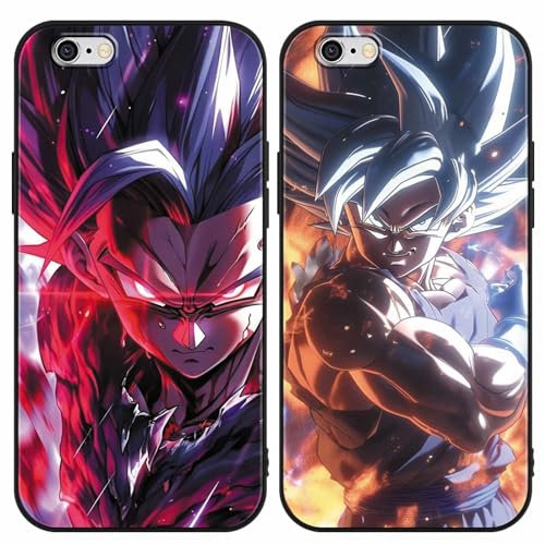PBNDJVG 2 Stück Handyhülle für Apple iPhone 6 Plus Hülle 5.5 Zoll, Anime Dragonball Super Z DBZ Goku Saiyan Manga Junge Muster Design Case Stoßfest Schutzhülle TPU Bumper Weich Ultra Dünn Cover, 05