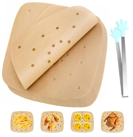 200 fogli di carta assorbente, 1 graffetta, carta da forno per friggitrice ad aria calda, carta da forno per friggitrice ad aria calda, carta da forno quadrata, carta per friggitrice ad aria calda,