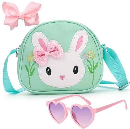 RSXING Kleines Mädchen Kaninchen Tasche Handtasche Kinder Hase Geldbörse Spielzeug Crossbody Messenger Umhängetasche Geburtstag (Grün)