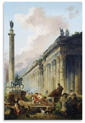 Hubert Robert Malerwerk (Blick auf Rom mit Reiterstatue) Poster auf Leinwand, Gemälde, Wandkunst, dekoratives Bild, Drucke, moderne Dekoration, 30 x 45 cm