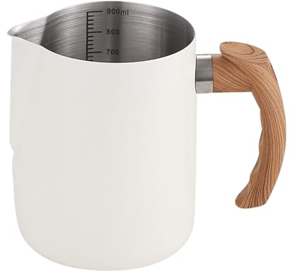 kurriuwu Durable Latte Art Pitcher 600ml/1000ml Latte Art Cup Stainless Steel Latte Jug Thickened Espresso Milk Frothing Cup with Handle for Home White 900ML