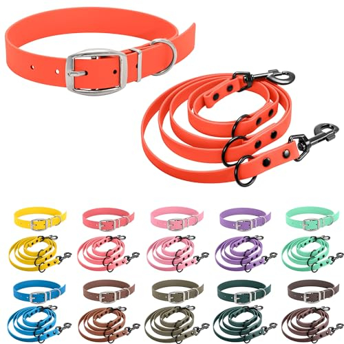 bio-leine Biothane Halsband und verstellbare Leine Set für kleine & große Hunde I 12-19mm I 1,25-5m lang, gummierte Führleine Hundehalsband Hundeleine, über 30 Farben