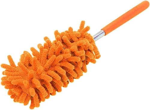 DEZYN - Feather Duster - Cobweb Feather Duster Extendable with Removable and Washable Microfibre Head - Long Handled Fluffy Microfibre Duster for Cleaning High Ceilings (Orange)